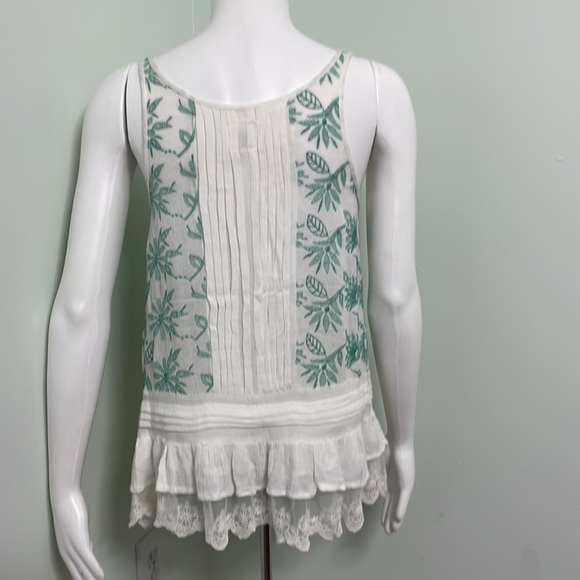 ANTHROPOLOGIE Lilka Embroidered white & green tank size med petite - Picture 8 of 8